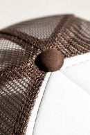 Rope-Trim Panelled Mesh Trucker Cap with Top Button in White And Coffee - product detail close-up