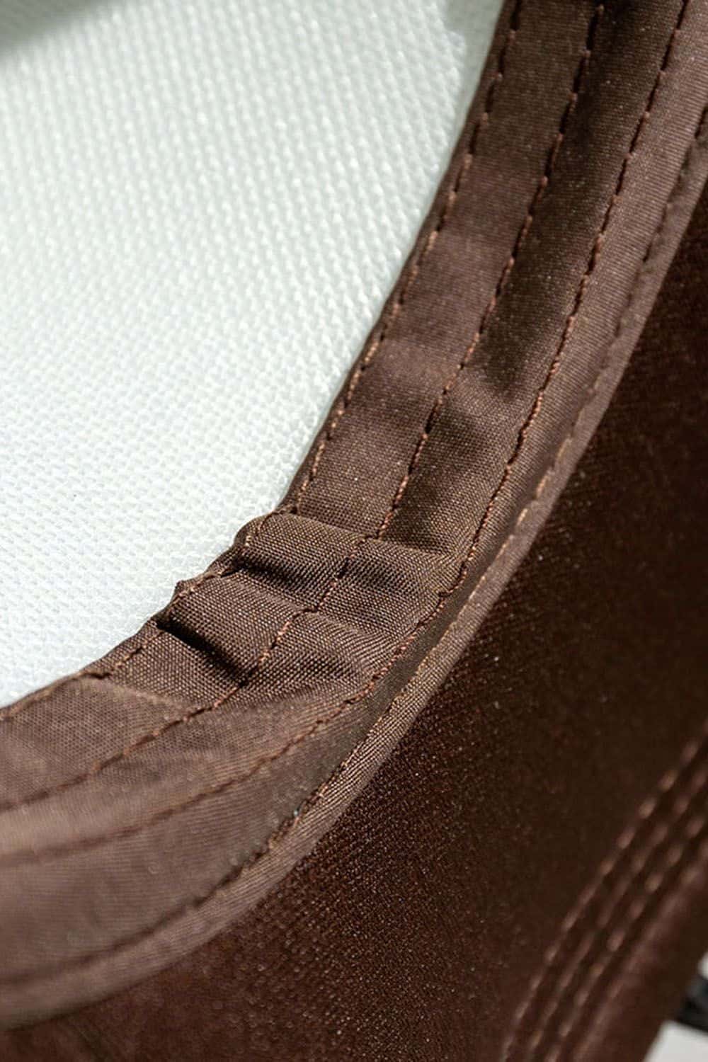 Rope-Trim Panelled Mesh Trucker Cap with Top Button in White And Coffee - product detail close-up
