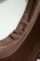 Rope-Trim Panelled Mesh Trucker Cap with Top Button in White And Coffee - product detail close-up