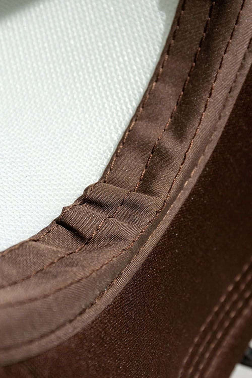 Rope-Trim Panelled Mesh Trucker Cap with Top Button in White And Coffee - product detail close-up