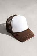 Rope-Trim Panelled Mesh Trucker Cap with Top Button in White And Coffee - product detail view