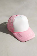 Rope-Trim Panelled Mesh Trucker Cap with Top Button in White And Pink - product detail view