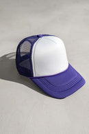 Rope-Trim Panelled Mesh Trucker Cap with Top Button in White And Purple - product detail view