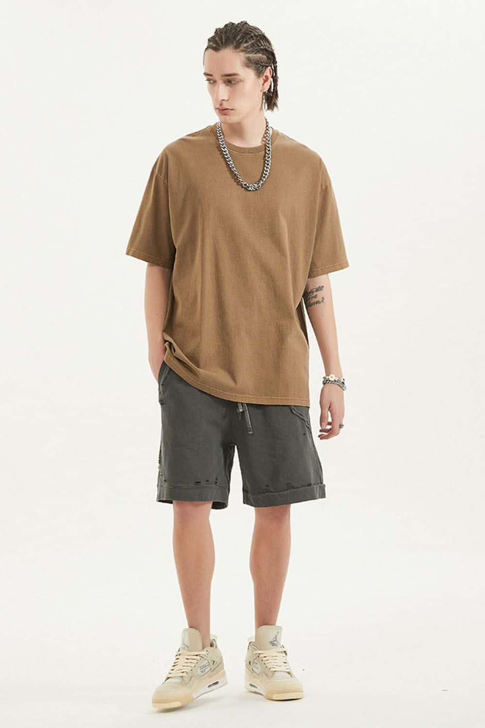 200G Heavyweight Washed Vintage Solid Color Short-Sleeve T-Shirt