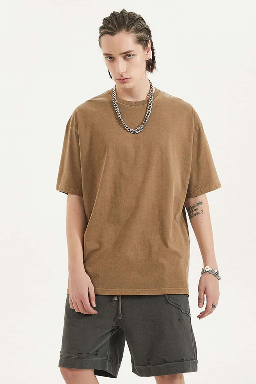 200G Heavyweight Washed Vintage Solid Color Short-Sleeve T-Shirt