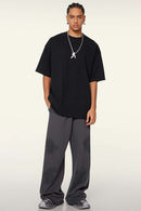 Vintage-Wash Heavyweight Cotton Oversized Crew-Neck T-Shirt in Black - full-length front modeled view
