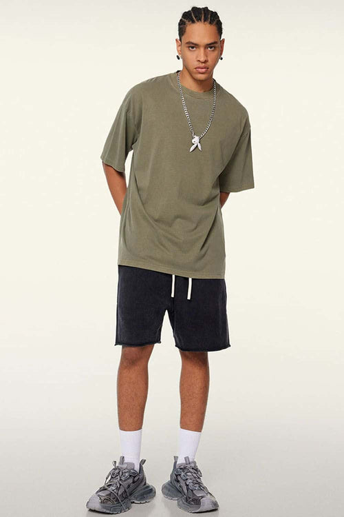Vintage-Wash Heavyweight Cotton Oversized Crew-Neck T-Shirt in Camel - full-length front modeled view