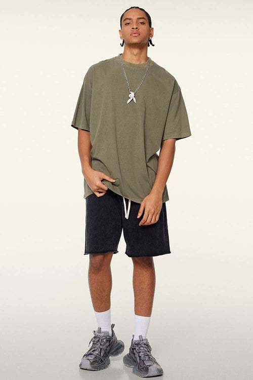 Vintage-Wash Heavyweight Cotton Oversized Crew-Neck T-Shirt in Camel - full-length front modeled view