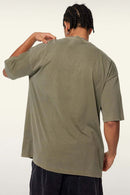 Vintage-Wash Heavyweight Cotton Oversized Crew-Neck T-Shirt in Camel - back product view