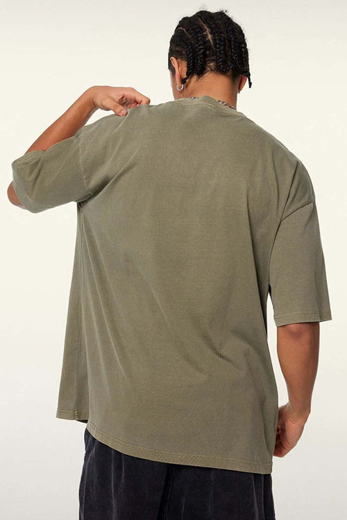Vintage-Wash Heavyweight Cotton Oversized Crew-Neck T-Shirt in Camel - back product view