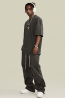 Vintage-Wash Heavyweight Cotton Oversized Crew-Neck T-Shirt in Dark Gray - full-length front modeled view