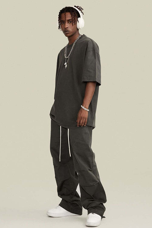 Vintage-Wash Heavyweight Cotton Oversized Crew-Neck T-Shirt in Dark Gray - full-length front modeled view