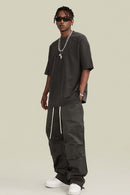 Vintage-Wash Heavyweight Cotton Oversized Crew-Neck T-Shirt in Dark Gray - full-length front modeled view