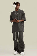 Vintage-Wash Heavyweight Cotton Oversized Crew-Neck T-Shirt in Dark Gray - full-length front modeled view