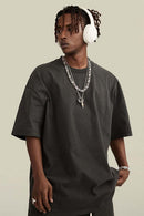 Vintage-Wash Heavyweight Cotton Oversized Crew-Neck T-Shirt in Dark Gray - front modeled view