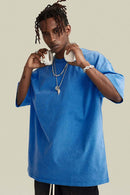 Vintage-Wash Heavyweight Cotton Oversized Crew-Neck T-Shirt in Denim Blue - front modeled view
