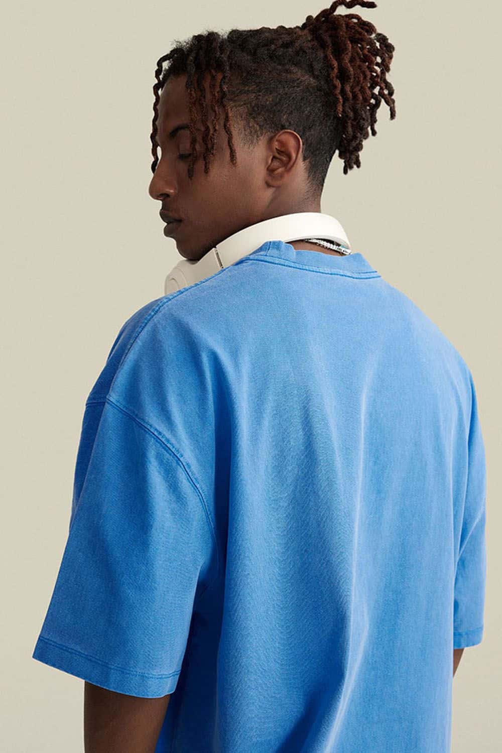 Vintage-Wash Heavyweight Cotton Oversized Crew-Neck T-Shirt in Denim Blue - back product view