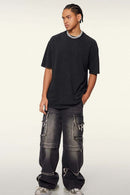 Vintage-Wash Heavyweight Cotton Oversized Crew-Neck T-Shirt in Fried Snowflakes - full-length front modeled view