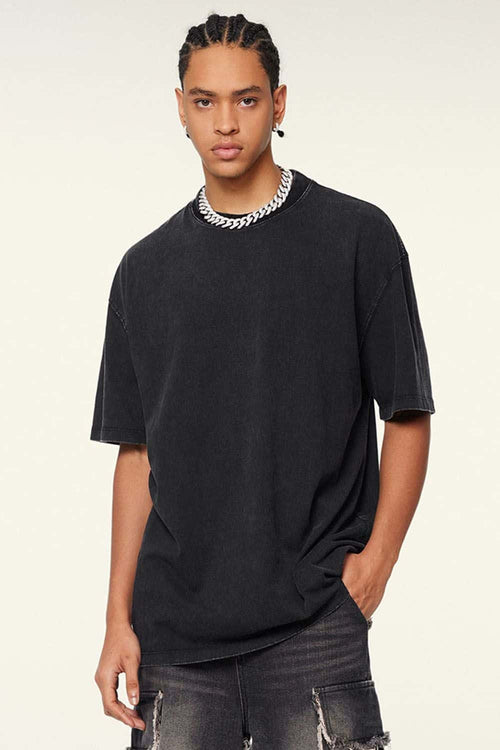 Vintage-Wash Heavyweight Cotton Oversized Crew-Neck T-Shirt in Fried Snowflakes - front modeled view