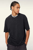 Vintage-Wash Heavyweight Cotton Oversized Crew-Neck T-Shirt in Fried Snowflakes - front modeled view