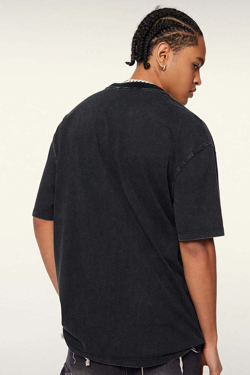 Vintage-Wash Heavyweight Cotton Oversized Crew-Neck T-Shirt in Fried Snowflakes - back product view