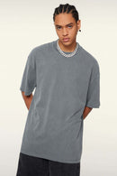Vintage-Wash Heavyweight Cotton Oversized Crew-Neck T-Shirt in Grayish Blue - front modeled view