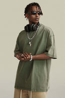 Vintage-Wash Heavyweight Cotton Oversized Crew-Neck T-Shirt in Grayish Green - front modeled view