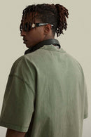 Vintage-Wash Heavyweight Cotton Oversized Crew-Neck T-Shirt in Grayish Green - back product view