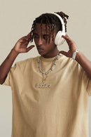 Vintage-Wash Heavyweight Cotton Oversized Crew-Neck T-Shirt in Khaki - product detail close-up