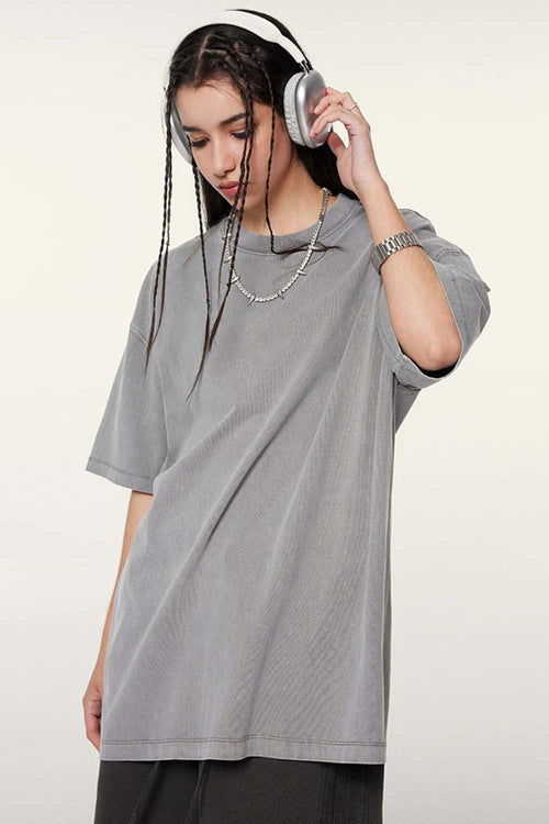 Vintage-Wash Heavyweight Cotton Oversized Crew-Neck T-Shirt in Medium Gray - front product view