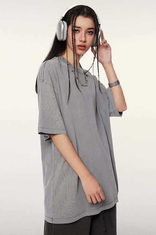 Vintage-Wash Heavyweight Cotton Oversized Crew-Neck T-Shirt in Medium Gray - front product view