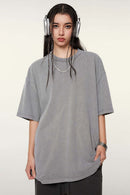Vintage-Wash Heavyweight Cotton Oversized Crew-Neck T-Shirt in Medium Gray - front modeled view