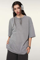 Vintage-Wash Heavyweight Cotton Oversized Crew-Neck T-Shirt in Medium Gray - front modeled view
