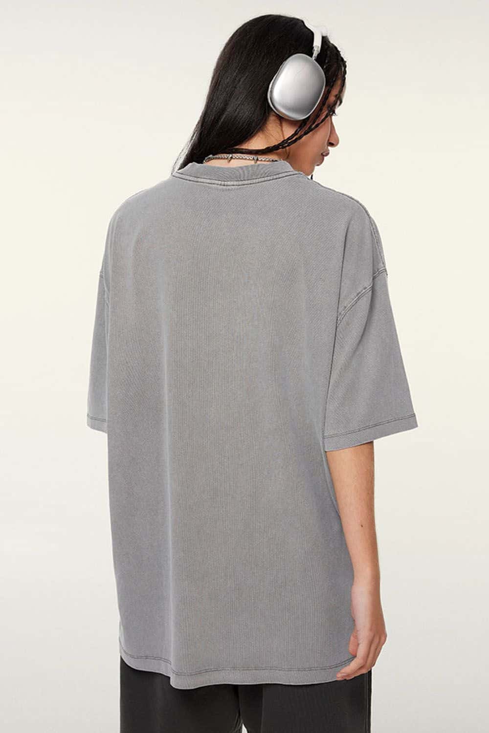 Vintage-Wash Heavyweight Cotton Oversized Crew-Neck T-Shirt in Medium Gray - back product view