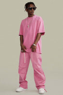 Vintage-Wash Heavyweight Cotton Oversized Crew-Neck T-Shirt in Rose Pink - full-length front modeled view