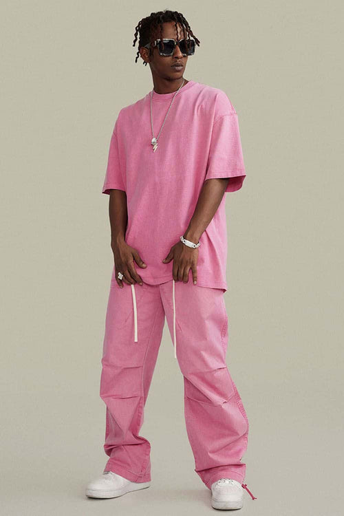 Vintage-Wash Heavyweight Cotton Oversized Crew-Neck T-Shirt in Rose Pink - full-length front modeled view