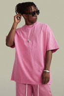 Vintage-Wash Heavyweight Cotton Oversized Crew-Neck T-Shirt in Rose Pink - front modeled view