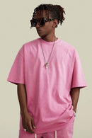 Vintage-Wash Heavyweight Cotton Oversized Crew-Neck T-Shirt in Rose Pink - front modeled view