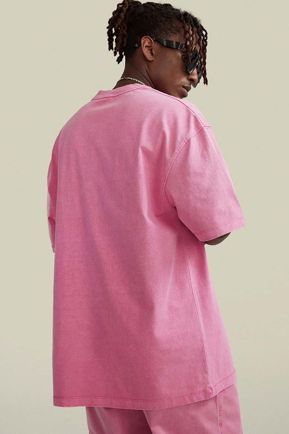 Vintage-Wash Heavyweight Cotton Oversized Crew-Neck T-Shirt in Rose Pink - back product view