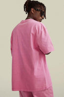Vintage-Wash Heavyweight Cotton Oversized Crew-Neck T-Shirt in Rose Pink - back product view