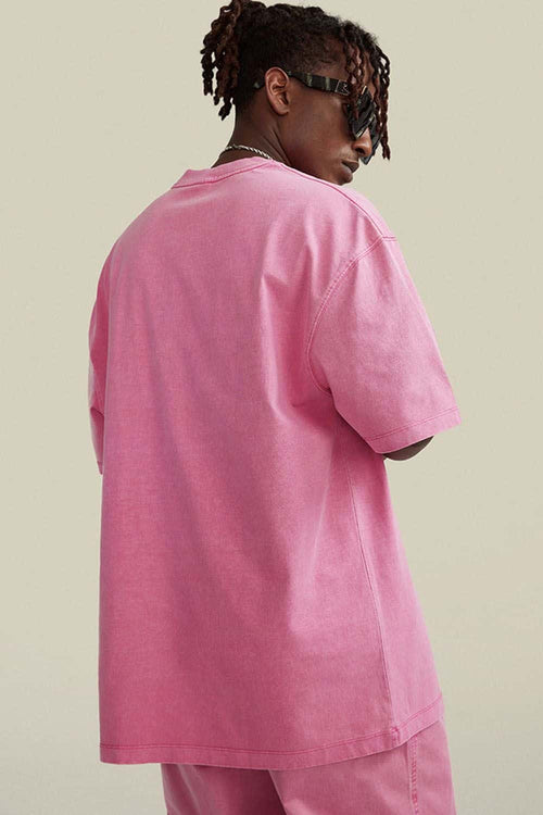 Vintage-Wash Heavyweight Cotton Oversized Crew-Neck T-Shirt in Rose Pink - back product view