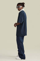 Vintage-Wash Heavyweight Cotton Oversized Crew-Neck T-Shirt in Royal Blue - full-length back modeled view