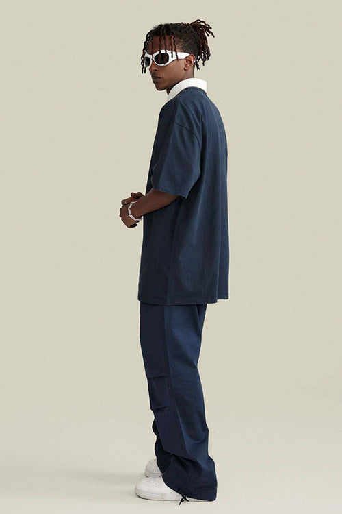 Vintage-Wash Heavyweight Cotton Oversized Crew-Neck T-Shirt in Royal Blue - full-length back modeled view