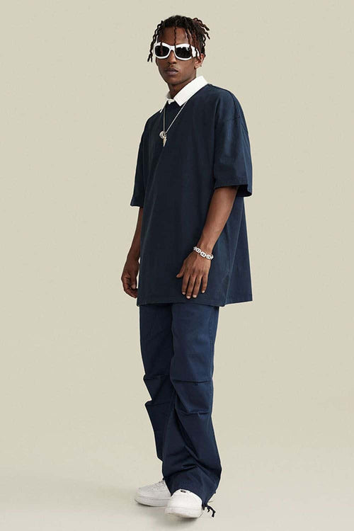 Vintage-Wash Heavyweight Cotton Oversized Crew-Neck T-Shirt in Royal Blue - full-length front modeled view
