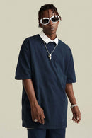 Vintage-Wash Heavyweight Cotton Oversized Crew-Neck T-Shirt in Royal Blue - front modeled view