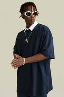 Vintage-Wash Heavyweight Cotton Oversized Crew-Neck T-Shirt in Royal Blue - full-length front modeled view