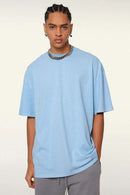 Vintage-Wash Heavyweight Cotton Oversized Crew-Neck T-Shirt in Sky Blue - front modeled view