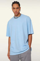Vintage-Wash Heavyweight Cotton Oversized Crew-Neck T-Shirt in Sky Blue - front modeled view