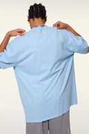 Vintage-Wash Heavyweight Cotton Oversized Crew-Neck T-Shirt in Sky Blue - back product view