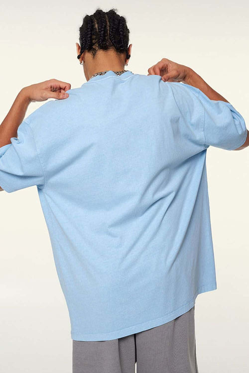 Vintage-Wash Heavyweight Cotton Oversized Crew-Neck T-Shirt in Sky Blue - back product view